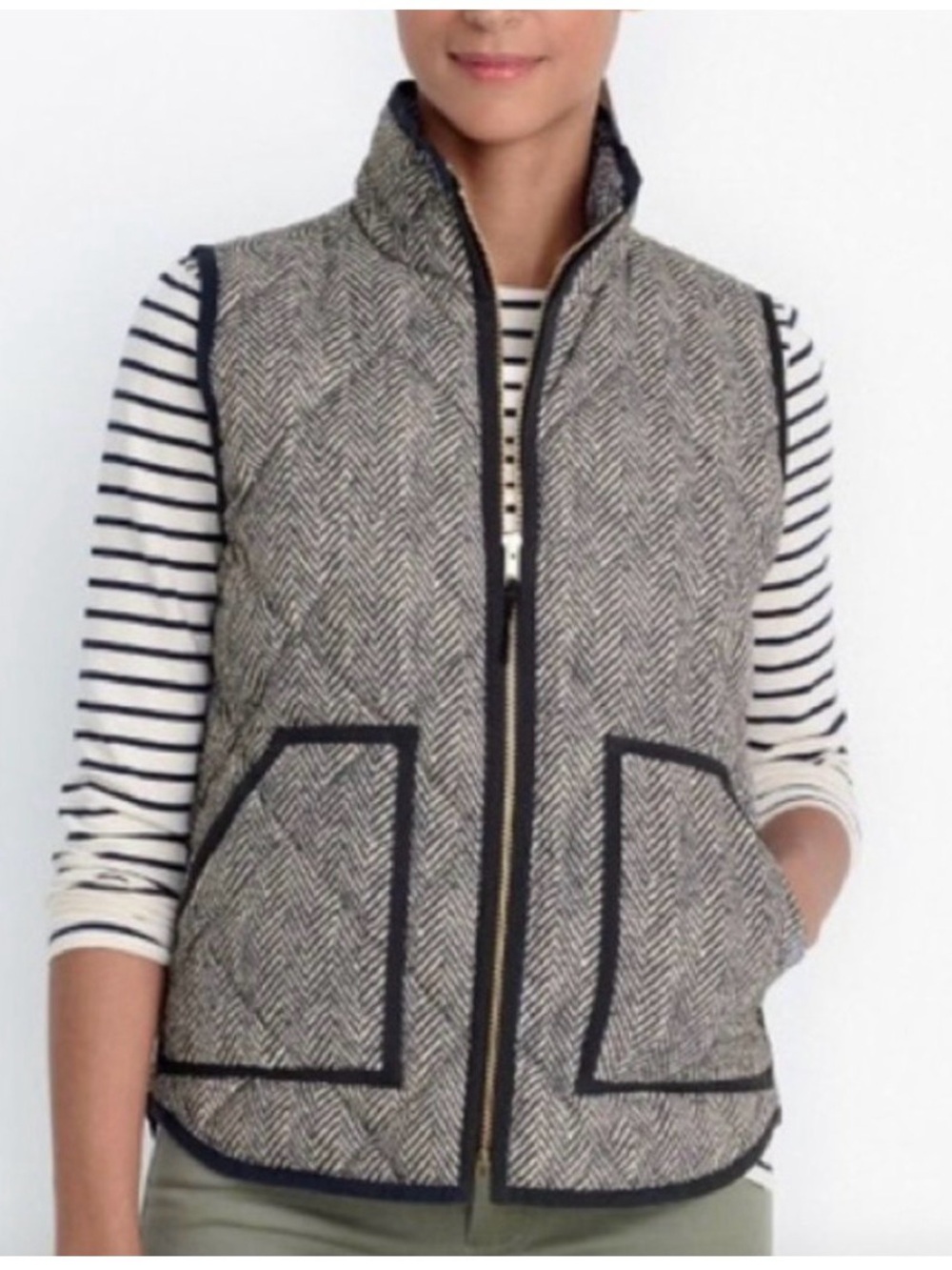 J. Crew Black and White Herringbone Quilted Vest